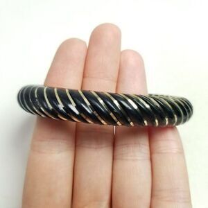 Vintage Black and Gold Tone Spiral Design Bangle Bracelet, Stacking Estate